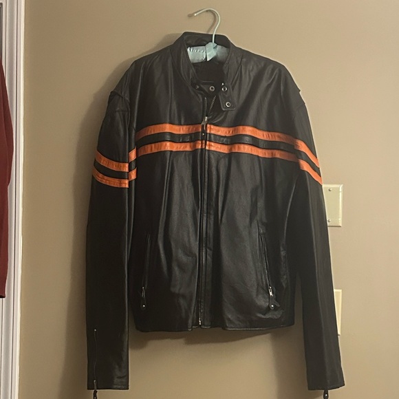Men's Black and OrangeLeather Jacket
